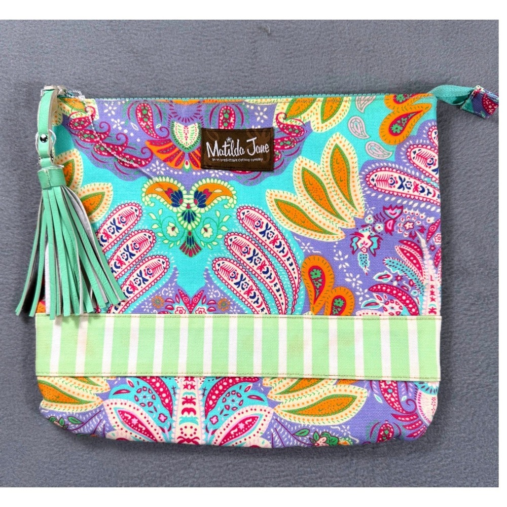Matilda Jane Clothing Paisley Floral Zip Pouch Clutch Tassel Boho Cosmetic Bag
